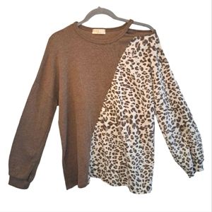 Perfect Colorblock Animal Print Leopard Cold Shoulder Long Sleeves Size Medium